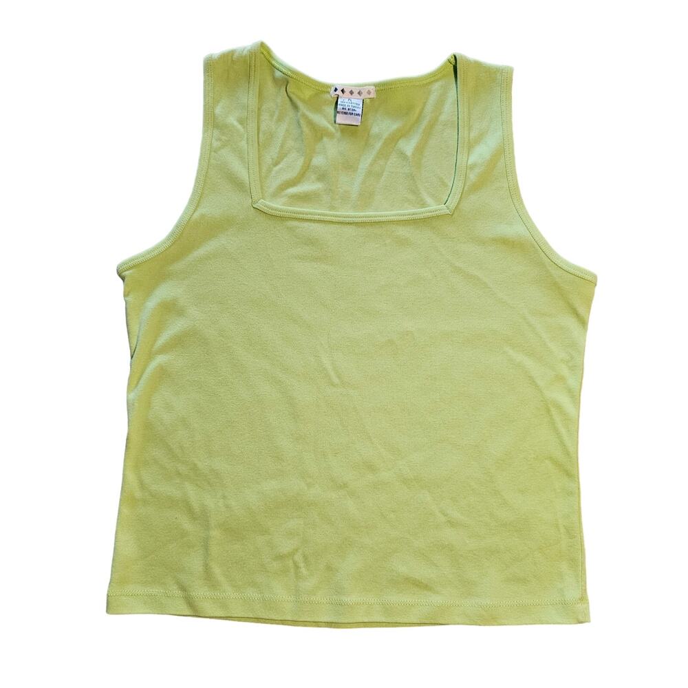 Lime Green Sleeveless Tank 100% Cotton Plus Size L Womens Square Neck Summer Top